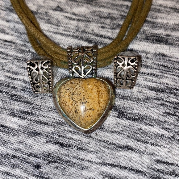 Vintage Faux-Turquoise Heart Cross Brown Cord Necklace and Earrings Sets - Picture 3 of 13